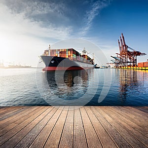 container ship piered at the harbour AI generated