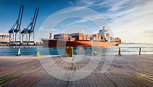 container ship piered at the harbour AI generated