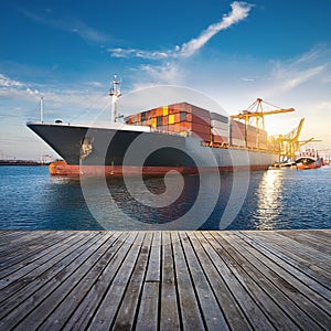 container ship piered at the harbour AI generated