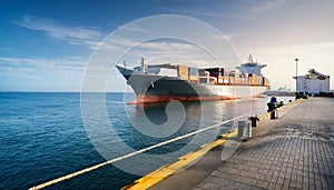 container ship piered at the harbour AI generated