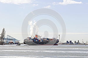 Container ship and pilot boat