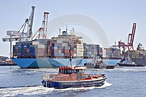Container Ship and Pilot Cutter photo