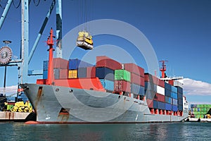 Container ship in port photo