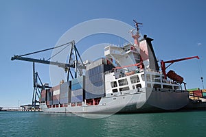 Container ship in port photo