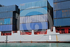 Container ship in port photo