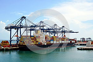 Container ship in the port of Cristobal, Panama.