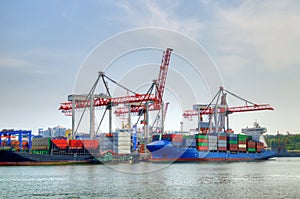 Container ship in port photo