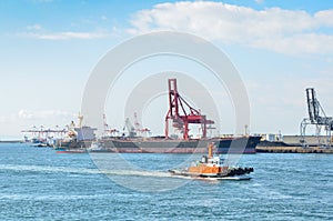 Container ship in the sea