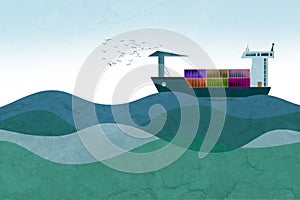 Container Ship at Sea Illustration