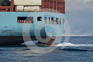 Container ship stern close up