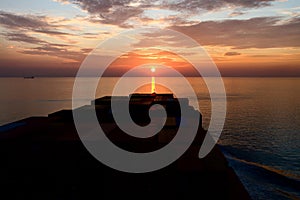 Container ship and sunset