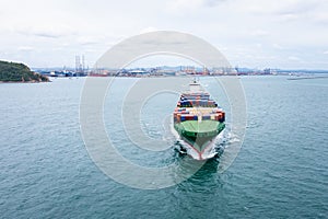 Container ship transporting cargo logistic import export goods internationally around the world, distribution to dealer and