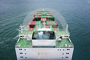 Container ship transporting cargo logistic to import export goods internationally around the world, including Asia Pacific and