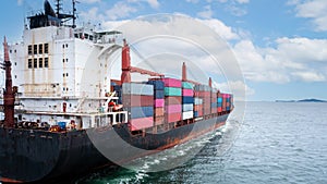 Container ship transporting cargo logistic to import export goods internationally around the world, including Asia Pacific and