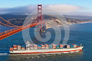 Container ship under Golden Gate bridge