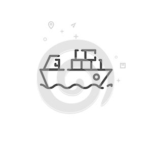 Container Ship Vector Line Icon, Symbol, Pictogram, Sign. Light Abstract Geometric Background. Editable Stroke