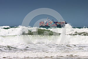 Container ship and waves