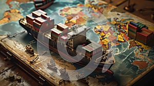 The container ship on world map. AI generated