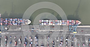 Container ships being loaded in the port of Antwerp, Belgium, logistics, supply chain, and transportation over sea