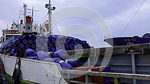 Container ships in the export and import business and logistics.