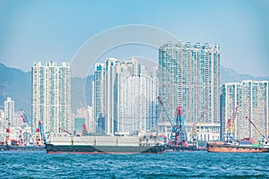 Container ships in the port by Kowloon