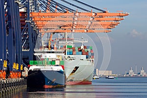 Container ships port Rotterdam