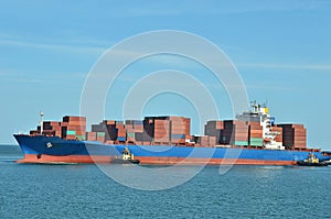 Container stack on freight ship