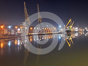 Container terminal in the evening.Port Hull in England. photo