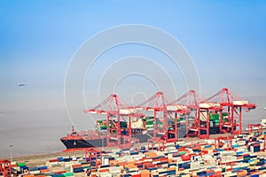 Container terminal with foreign trade background photo