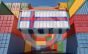 Container Terminal - Freight container with Faroe Islands flag.