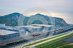 Container terminal with highway across the sea