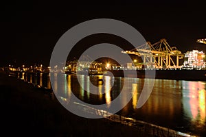 Container terminal by night