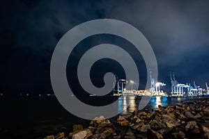 Container terminal in Northport at night