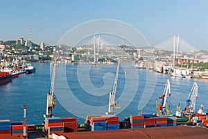 Container terminal at russian port Vladivostok