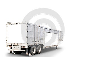 Container on Trailer for hauling cars isolated on white background with clipping path.