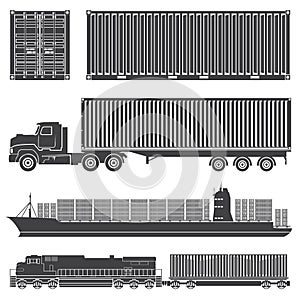 Container train trucks ships