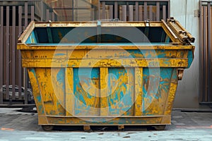 Container trash dumpster is used for recycling of construction waste in a caring environment with solid household waste