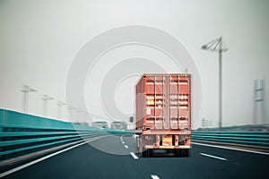 Container truck on the bridge