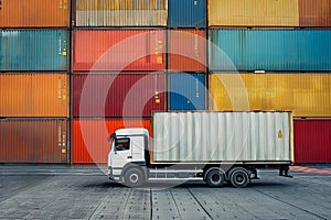 Container truck with freight cargo shipping in container terminal