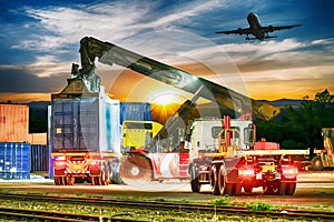 The container truck loading in shipping port