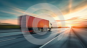 Container truck in motion symbolizes logistics, import-export, and cargo transportation. Ai Generated
