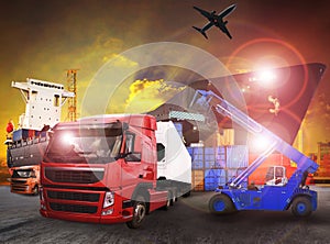 Container truck in shipping port use for transport,logistic and