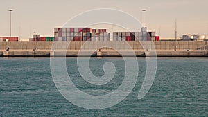 Container warehouse in the port, cargo terminal.