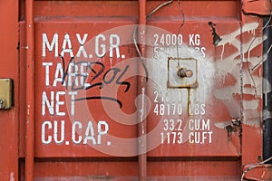 Container weights and dimensions indications