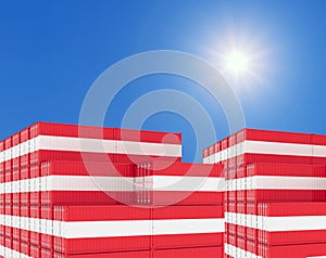 Container yard full of containers with flag of Austria Flag. 3d illustration