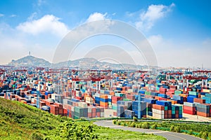 Container yard under the blue sky