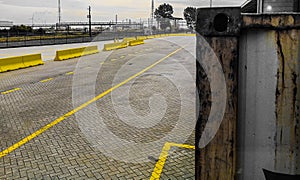 Container and yellow lines at Harbour