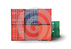 Containers box isolated on white background from cargo freight ship in dockyard with copy space, logistics import export