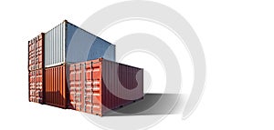 Containers box isolated on white background from cargo freight ship in dockyard with copy space, logistics import export