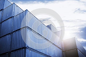 Containers Cargo Shipping. Handling of Logistic Transportation Industry. Cargo Container ships, Freight Trucks Import-Export.